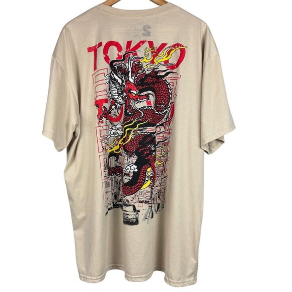 Tokyo 2 Monkeys Men's Shirt Graphic Tee Sz 3XL Beige‎ Japan Dragon Gothic Retro - Picture 2 of 8